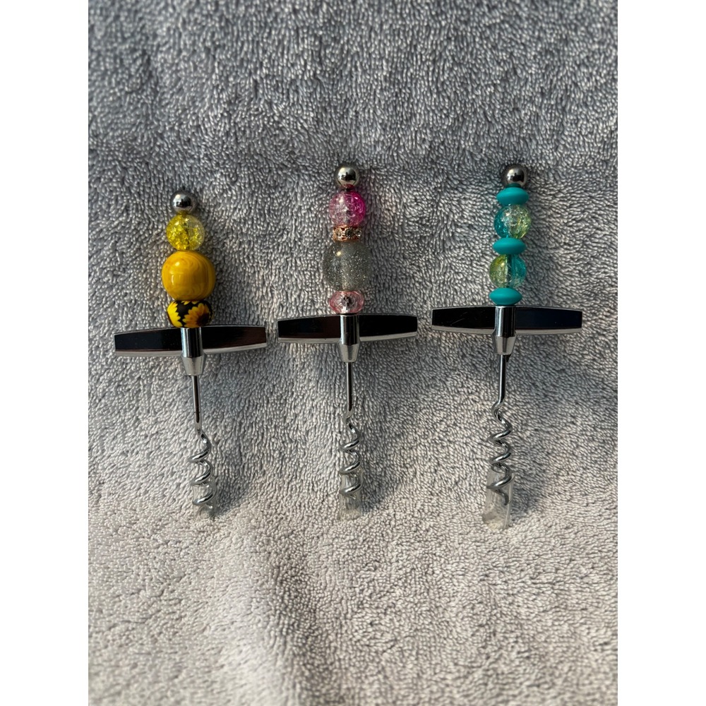 Beaded Wine Corkscrew Set of 3 Handcrafted Decorative Bottle Openers Barware - Picture 2 of 5